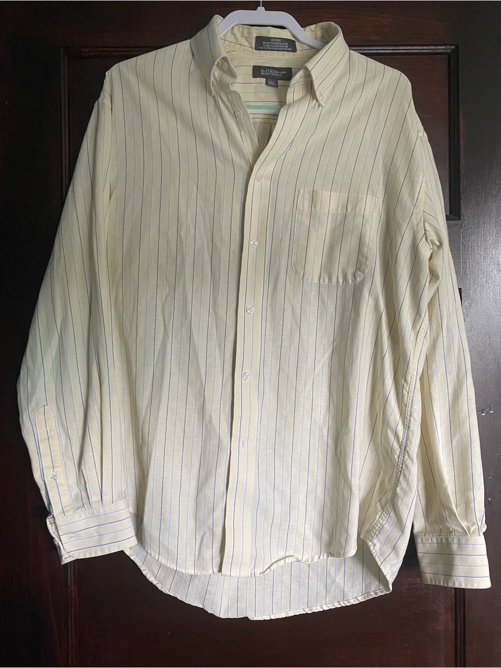 Croft & Barrow Striped Oxford Button Down Shirt Yellow Blue Size 16.5 32/33